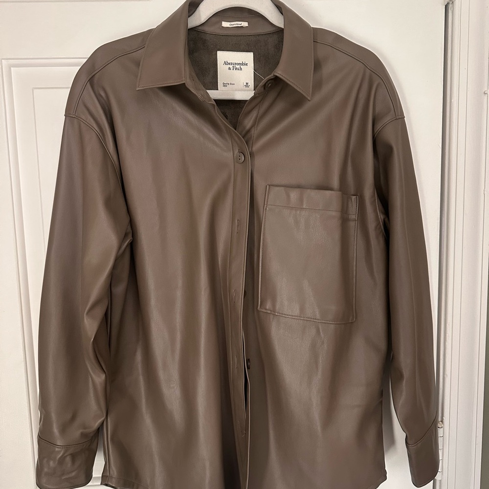 Abercrombie & Fitch Women’s Tan Vegan Leather Button Down